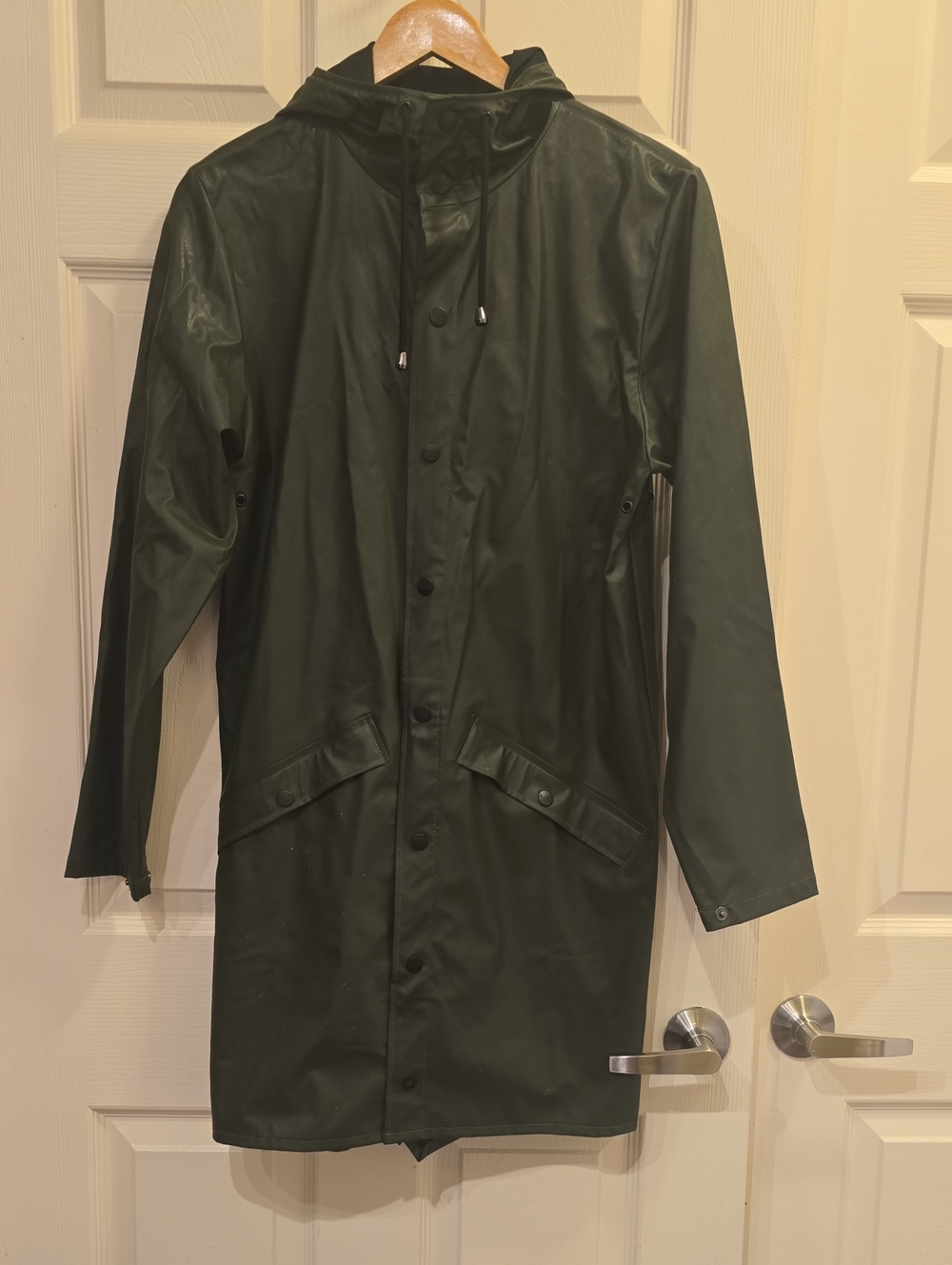 Rains Men's Hooded Long Raincoat in Dark Green
